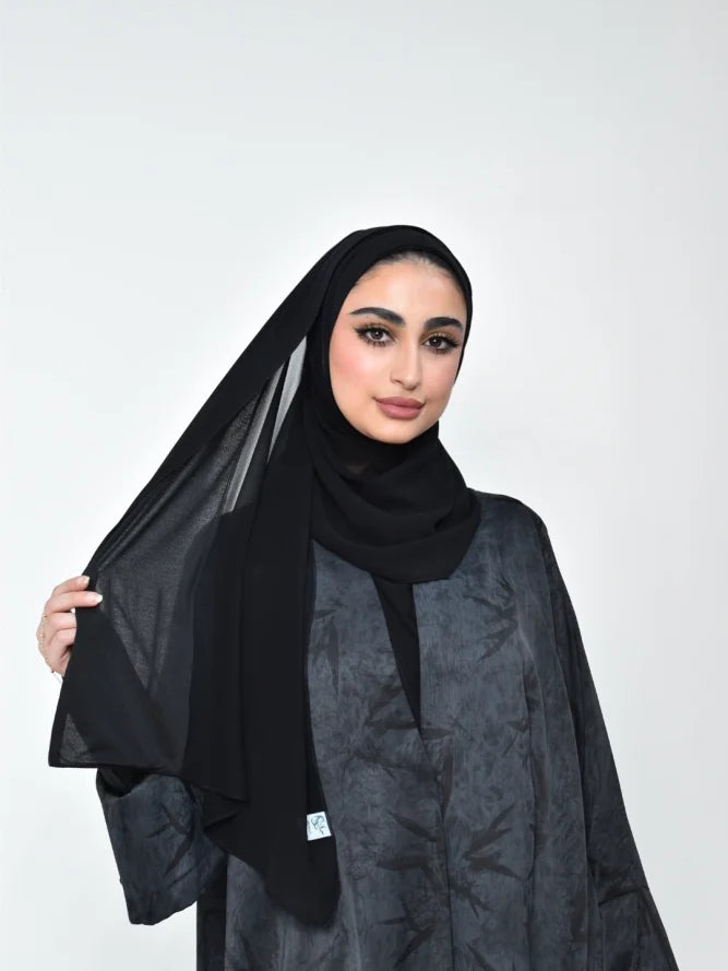 Chiffon High Quality Stitch Hijab Black Scarf (Hijab)
