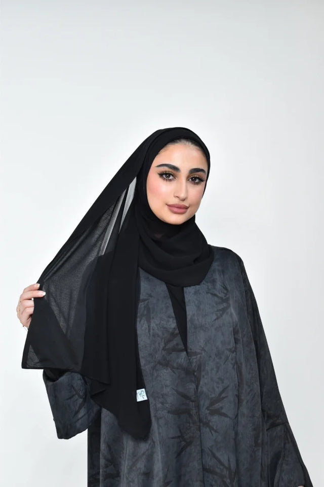 Chiffon High Quality Stitch Hijab Black Scarf (Hijab)