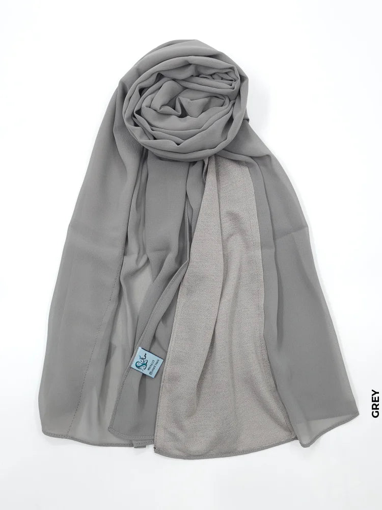 Chiffon High Quality Stitch Hijab Grey Scarf (Hijab)