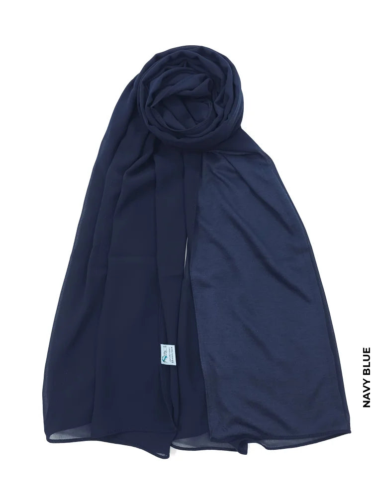 Chiffon High Quality Stitch Hijab Navy Blue Scarf (Hijab)