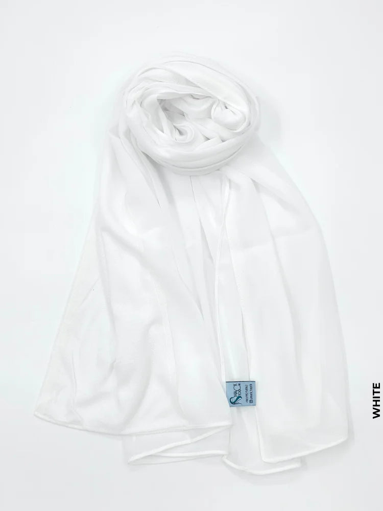 Chiffon High Quality Stitch Hijab White Scarf (Hijab)