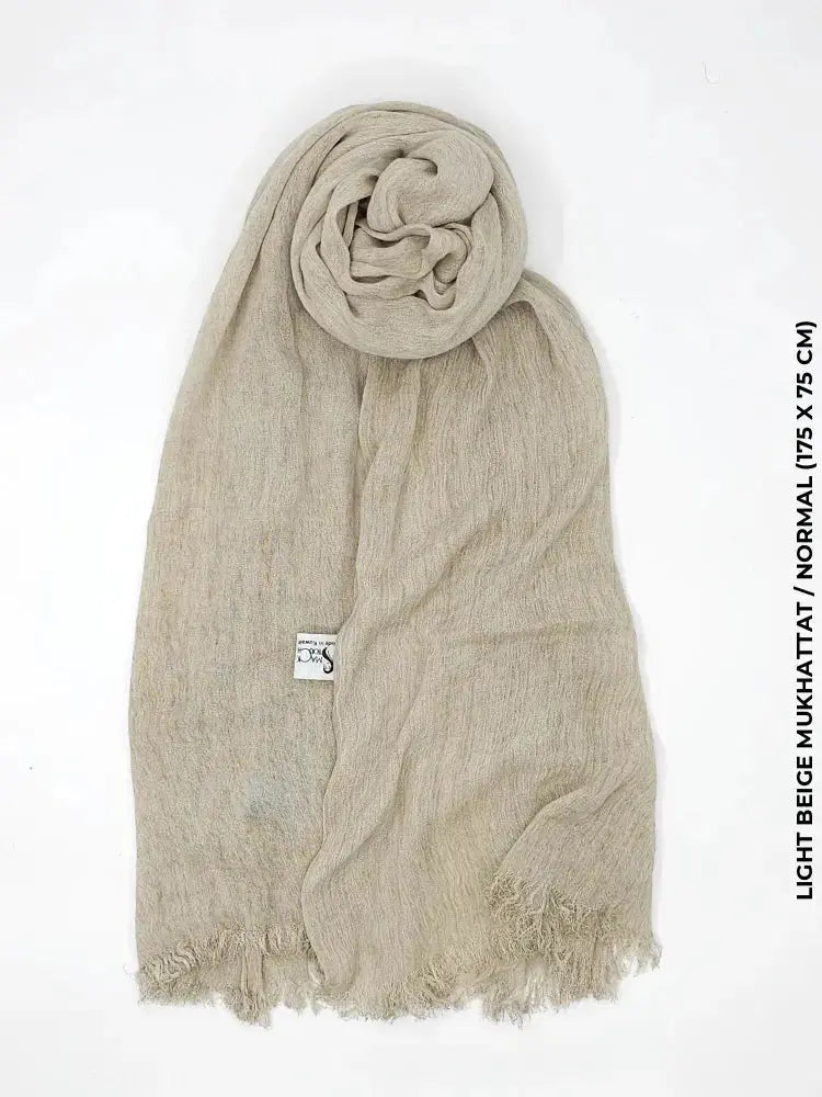 Kresha Thailendi Hijab Normal (175 x 75 cm) / Light Beige Mukhattat Linen Scarf