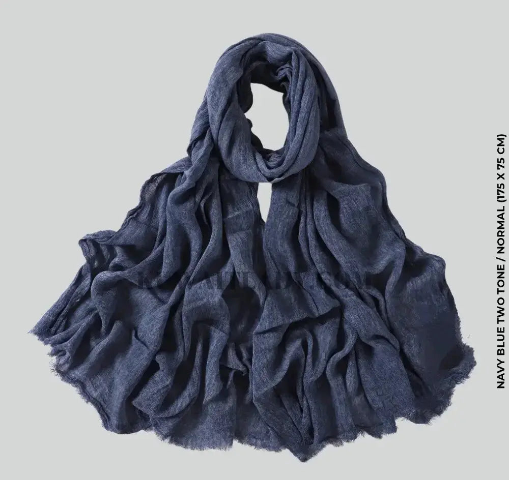 Kresha Thailendi Hijab Normal (175 x 75 cm) / Navy Blue Two Tone Linen Scarf