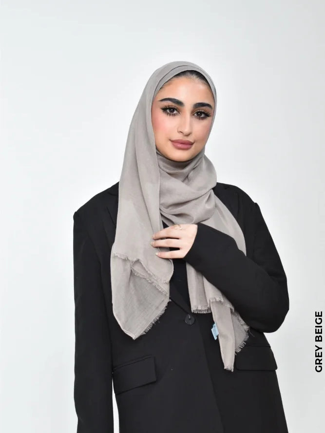 Lightweight Small Size Shawl Hijab Grey Beige Scarf (Hijab)