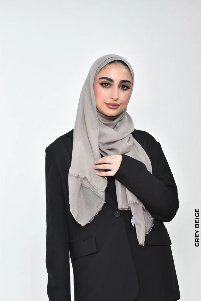 Lightweight Small Size Shawl Hijab Grey Beige Scarf (Hijab)