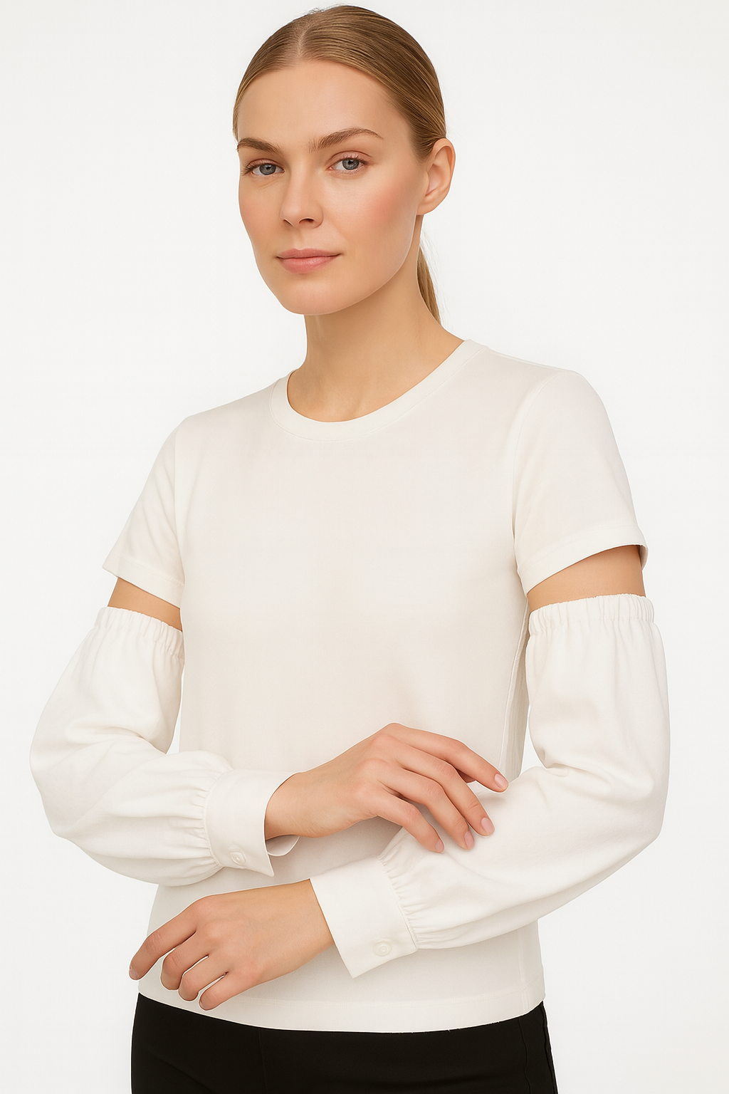 أكمام كتان مع زر