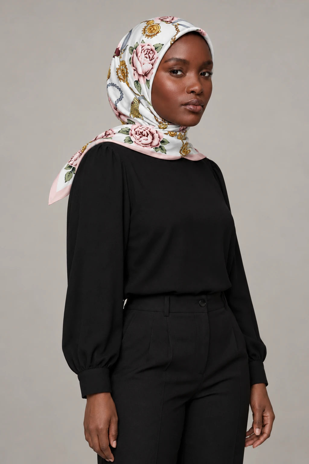 Silk Blush Rose Murabba Scarf, 90×90 cm square hijab in Kuwait — portrait portrait