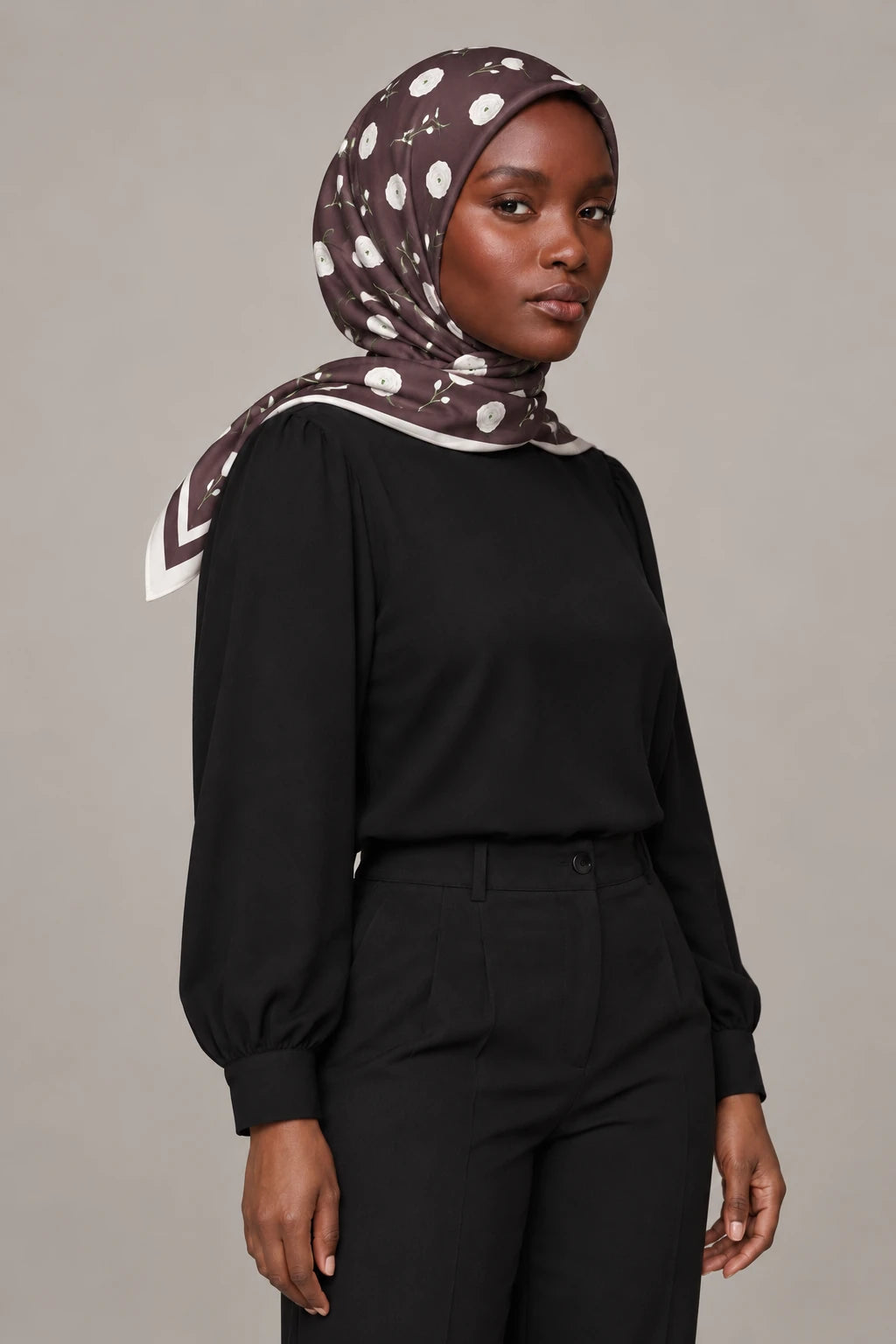 Silk Plum Blossom Murabba Scarf, 90×90 cm square hijab in Kuwait — portrait portrait