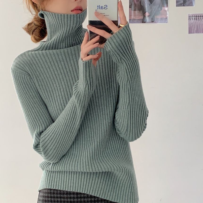 Turtle neck warm women sweater winter with Thumb open