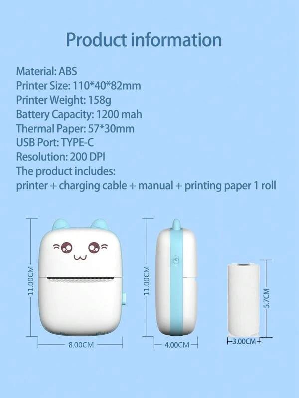 Mini wireless portable printer protects a roll of thermal paper