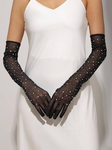 Rhinestone Decor Gloves