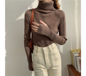 Turtle neck warm women sweater winter with Thumb open