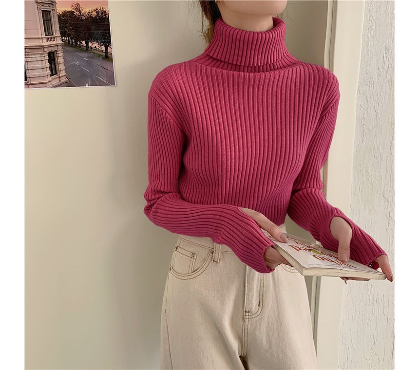 Turtle neck warm women sweater winter with Thumb open