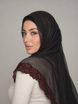 شيلات خام شيفون مع تتريز دانتيل