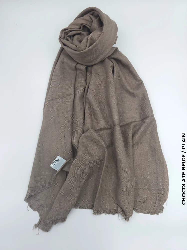 Cashmere Linen Hijab For Winter Chocolate Beige / Plain Scarf (Hijab)