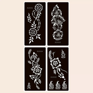 Flower Pattern Mehndi Stencils | 4 Sheets