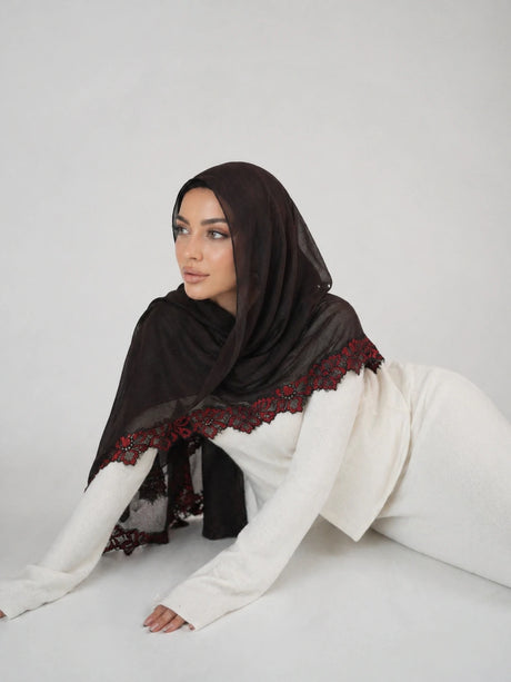 شيلات خام شيفون مع تتريز دانتيل