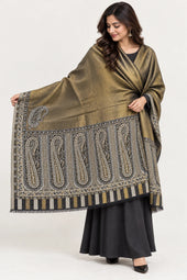 Moonlight Reversible Black & Antique Gold Shawl - 01-model-portrait