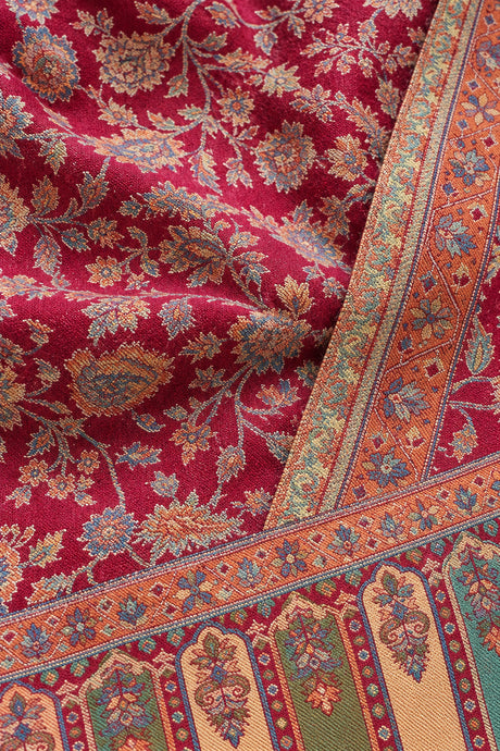 Premium Kani #17 Floral Deep Red Shawl — 02-material-macro