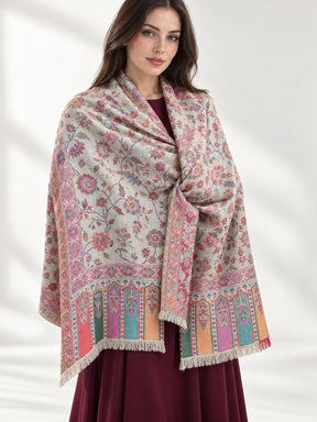 Premium Kani #17 Floral Pearl Ivory Shawl — 01-main-portrait