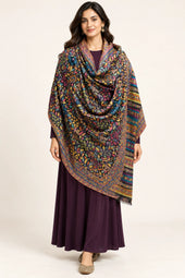 Premium Bareek Kani #32 Floral Black Shawl — 03-full-length-portrait