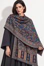 Premium Bareek Kani #32 Floral Navy Shawl — 01-model-closeup