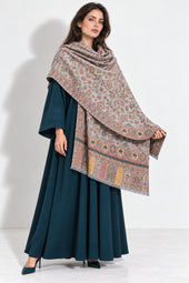 Premium Bareek Kani #32 Long Paisley Silver Grey Shawl — 03-full-length-portrait