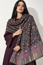 Premium Bareek Kani #32 Long Paisley Black Multicolour Shawl — 01-model-closeup