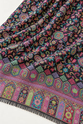 Premium Bareek Kani #32 Long Paisley Black Multicolour Shawl — 02-material-closeup