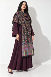 Premium Bareek Kani #32 Long Paisley Black Multicolour Shawl — 03-full-length-portrait