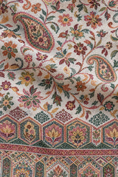 Premium Bareek Kani #32 Long Paisley Ivory Shawl — 02-material-closeup