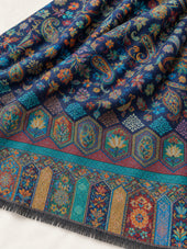Premium Bareek Kani #32 Long Paisley Navy Shawl — 02-material-closeup