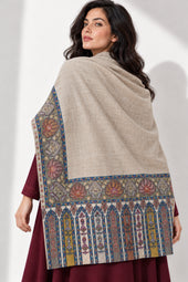 Premium Kalamkari Border #67 Sand Beige Shawl — 04-back-drape