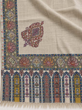 Premium Kalamkari Border #67 Sand Beige Shawl — 05-pallu-detail