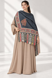 Premium Kalamkari Border #67 Charcoal Grey Shawl — 03-full-length-portrait