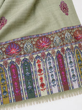 Premium Kalamkari Border #67 Sage Green Shawl — 05-pallu-detail