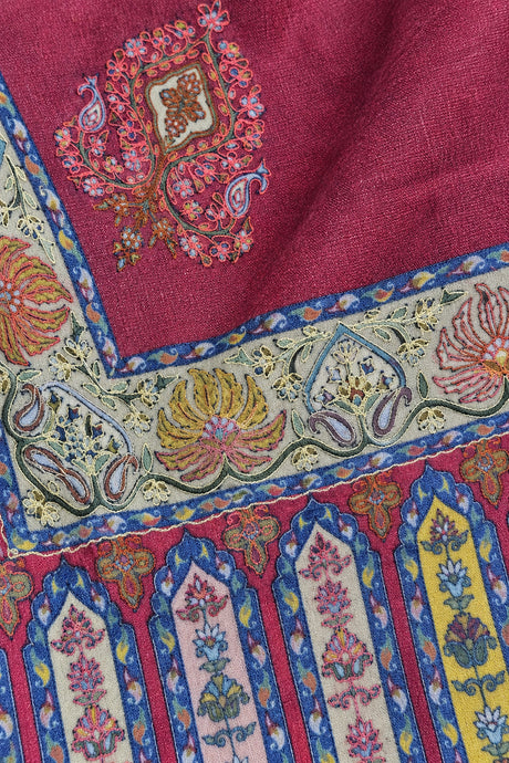 Premium Kalamkari Border #67 Burgundy Shawl — 02-material-macro
