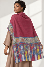 Premium Kalamkari Border #67 Burgundy Shawl — 04-back-drape