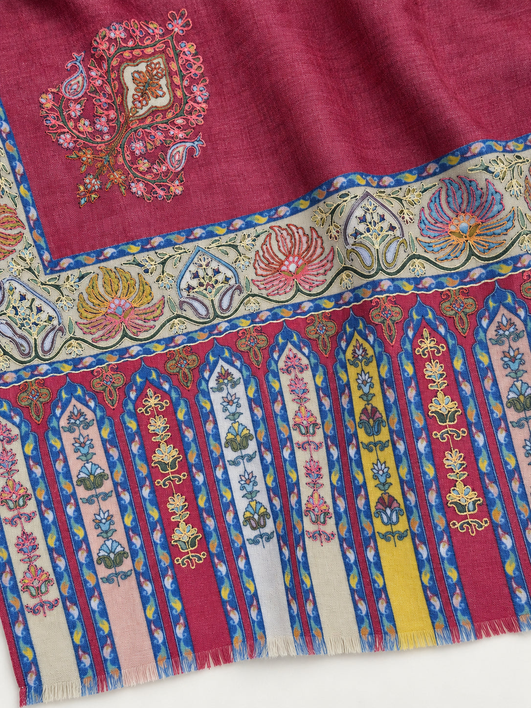 Premium Kalamkari Border #67 Burgundy Shawl — 05-pallu-detail