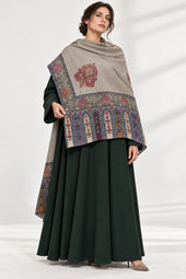 Premium Kalamkari Border #67 Taupe Shawl — 03-full-length-portrait