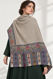 Premium Kalamkari Border #67 Taupe Shawl — 04-back-drape
