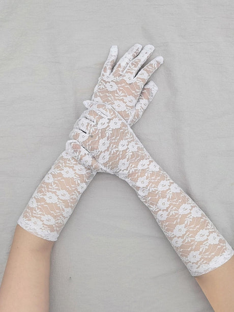 Lace flower Long Gloves | Black & White