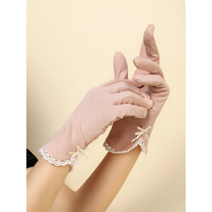 Polka Dot Glove for sun protection Bow Decor