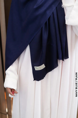 Cashmere Linen Hijab For Winter Navy Blue / Plain Scarf (Hijab)