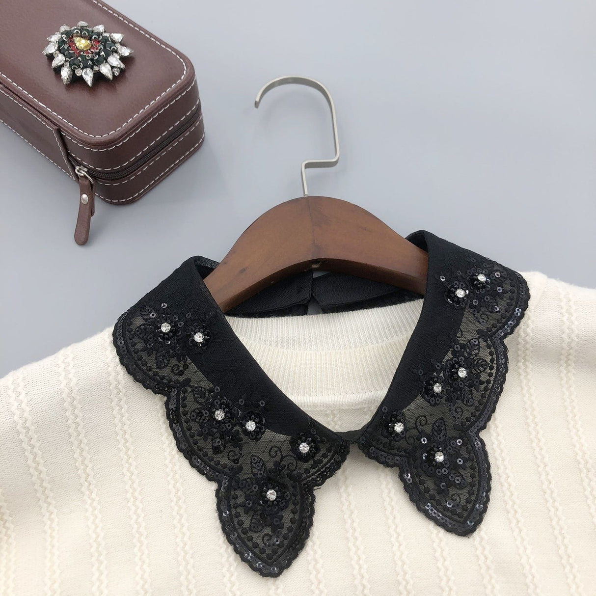 Sequin embroidered lace fabric handmade collar