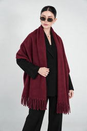 Original Wool Shawl – Dark Burgundy – front with glasses