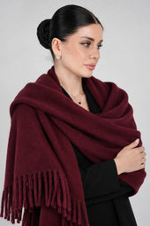 Original Wool Shawl – Dark Burgundy – wrapped closeup