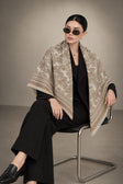 BEIGE cashmere animal print square shawl folded into a triangle — vignette