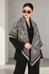 GREY cashmere animal print square shawl folded into a triangle — standing