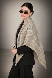 LIGHT BEIGE cashmere animal print square shawl folded into a triangle — vignette